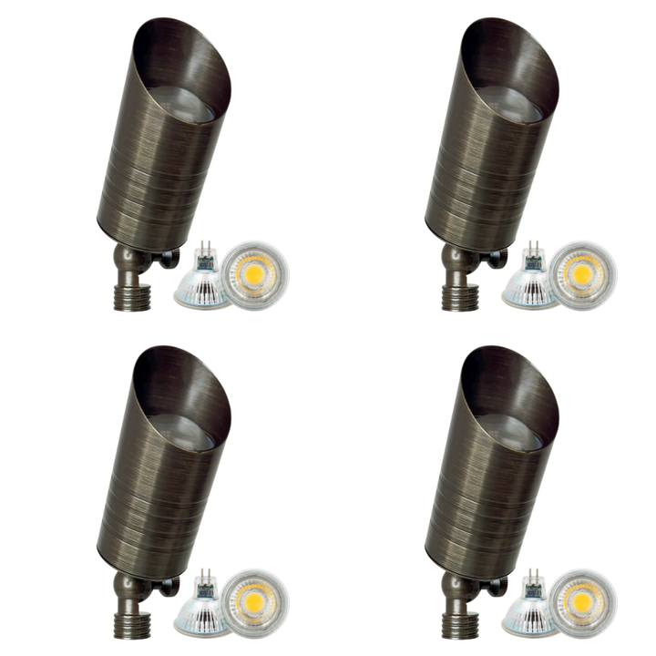Outdoor Landscape Lighting LED 12V Low Voltage SPB09 4x/8x/12x Package 12V Low Voltage LED Outdoor Landscape Brass Spotlight with MR16 5W 3000K Bulb Natural Brass 4 Pack