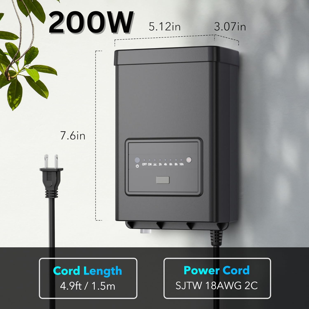 Outdoor Landscape Lighting LED 12V Low Voltage TSPA 60/120/200/300W DC12V Outputs, Low Voltage Outdoor Plastic Transformer with Photocell and Countdown Timer DC12V 200W