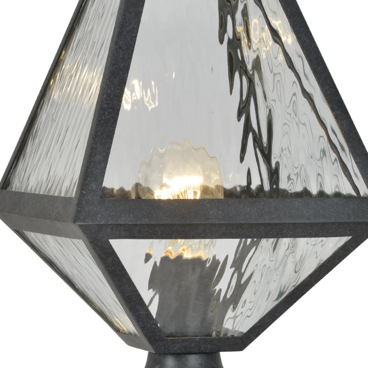 Outdoor Landscape Lighting LED 12V Low Voltage Brian Patrick Flynn Glacier 1 Light Outdoor Post Light 8"x15.5" Stainless Steel and Water Glass Charcoal Black Finish 120V 1 E26 Medium Base LED Bulb Socket Casual Farmhouse Lantern for Patio, Garden, Exterior Posts