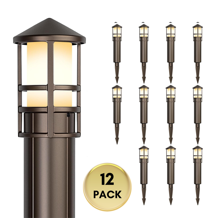 Outdoor Landscape Lighting LED 12V Low Voltage ALP56 4W 12V AC/DC Low Voltage Cast Aluminum LED Bollard Pathway Lights Package – Outdoor Landscape Walkway & Garden Lighting Bronze 12 Pack