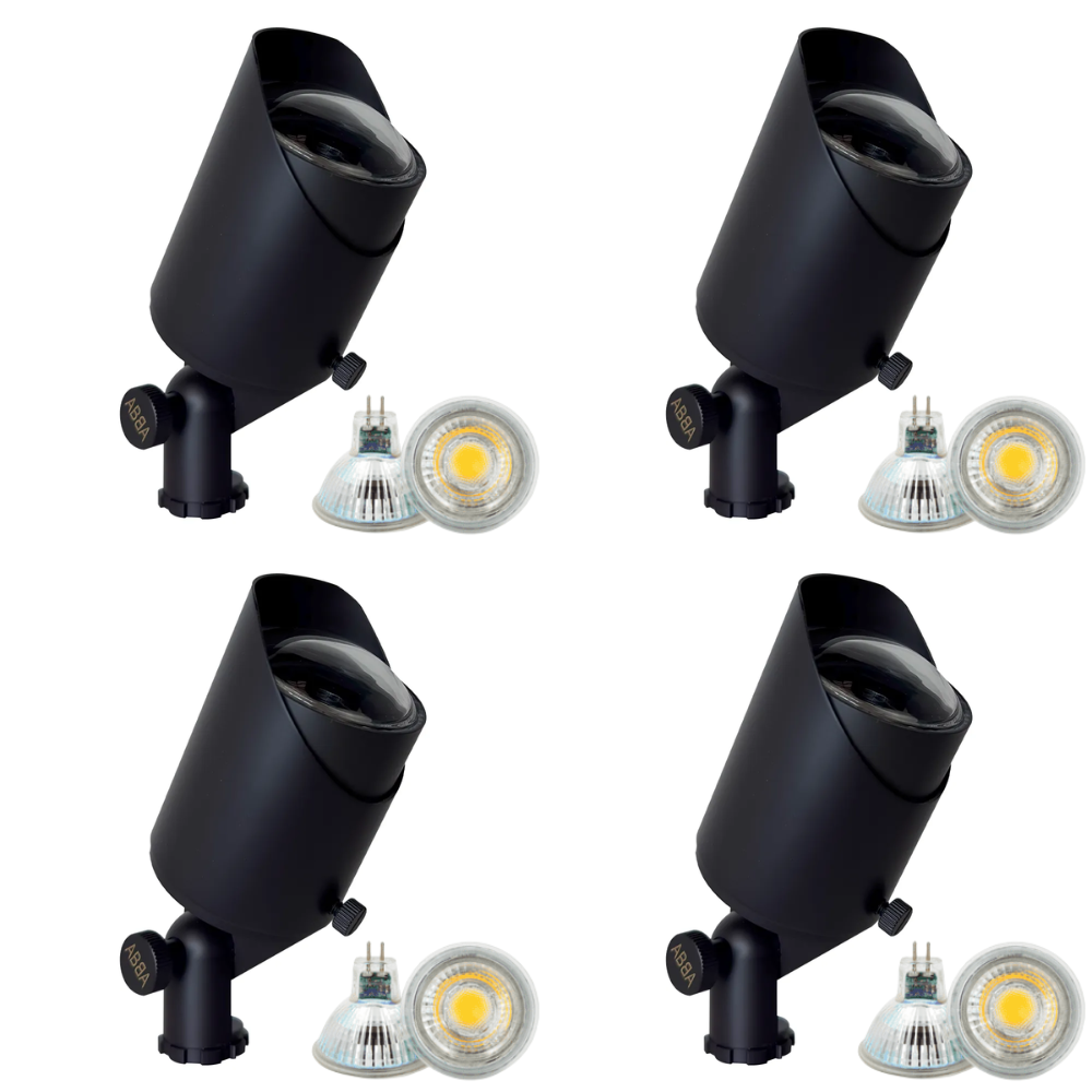 Outdoor Landscape Lighting LED 12V Low Voltage SPB05 4x/8x/12x Package LED Landscape Low Voltage Spotlight Adjustable Outdoor Lighting with MR16 5W 3000K Bulb Dark Brass 4 Pack