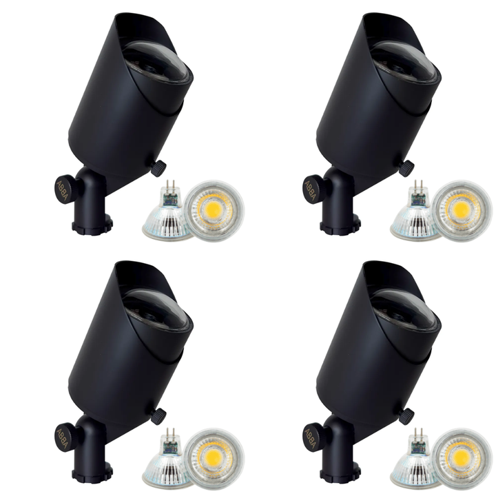 Outdoor Landscape Lighting LED 12V Low Voltage SPB05 4x/8x/12x Package LED Landscape Low Voltage Spotlight Adjustable Outdoor Lighting with MR16 5W 3000K Bulb Dark Brass 4 Pack