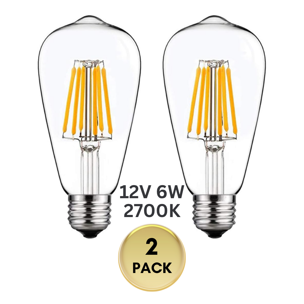 Outdoor Landscape Lighting LED 12V Low Voltage E26 6W 12V-36V 2700K/3000K/6000K AC/DC LED Filament Edison Bulbs Package Dimmable Energy Saving Low Voltage Light Bulb
