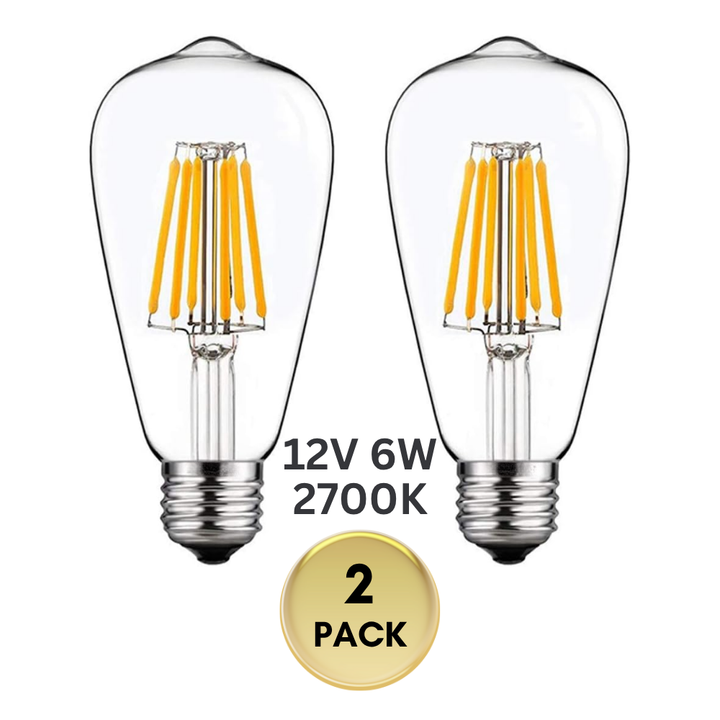 Outdoor Landscape Lighting LED 12V Low Voltage E26 6W 12V-36V 2700K/3000K/6000K AC/DC LED Filament Edison Bulbs Package Dimmable Energy Saving Low Voltage Light Bulb
