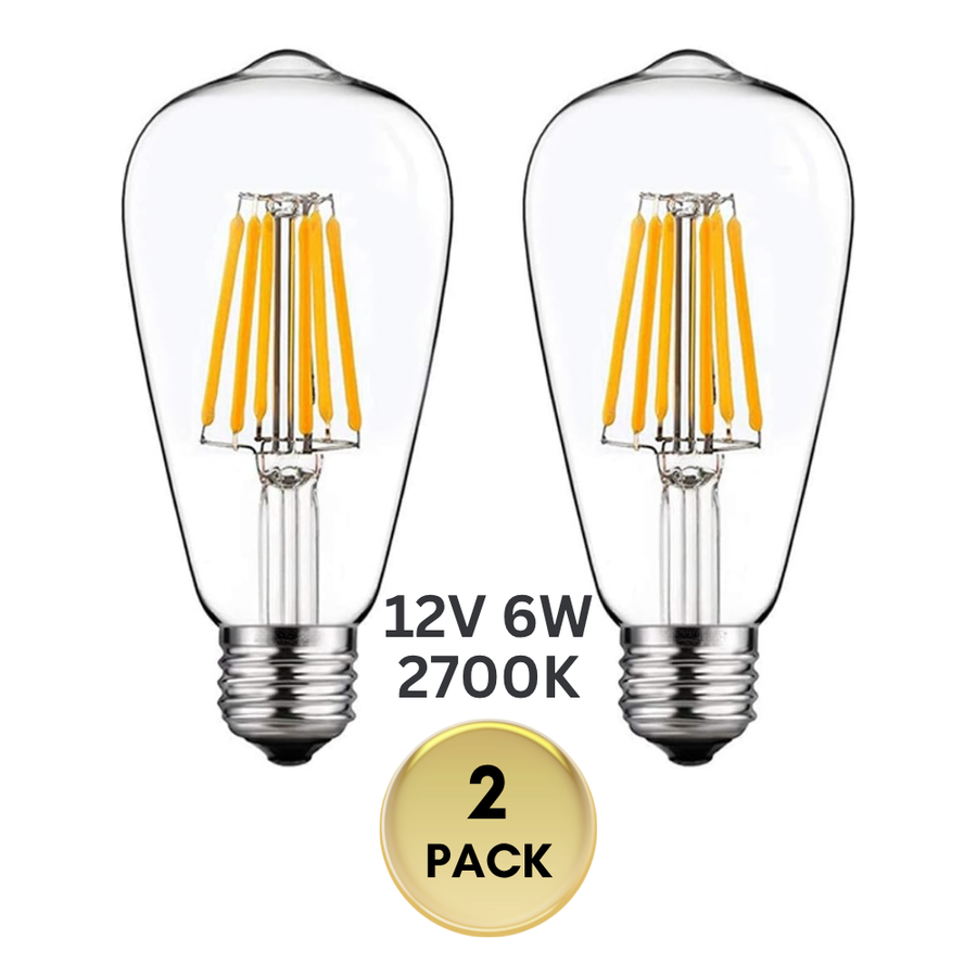 Outdoor Landscape Lighting LED 12V Low Voltage E26 6W 12V-36V 2700K/3000K/6000K AC/DC LED Filament Edison Bulbs Package Dimmable Energy Saving Low Voltage Light Bulb