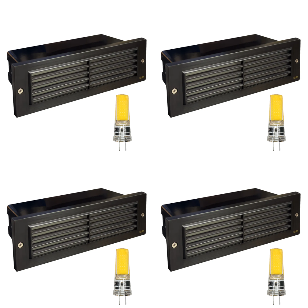Outdoor Landscape Lighting LED 12V Low Voltage STB03 4x/8x/12x Package Louver Horizontal LED Brass 9" Brick Lights Warm White Edge 12V Low Voltage Outdoor Step Light 3W 3000K Bulb Dark Brass 4 Pack
