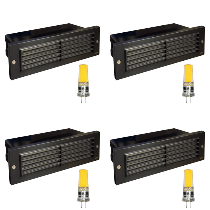 Outdoor Landscape Lighting LED 12V Low Voltage STB03 4x/8x/12x Package Louver Horizontal LED Brass 9" Brick Lights Warm White Edge 12V Low Voltage Outdoor Step Light 3W 3000K Bulb Dark Brass 4 Pack