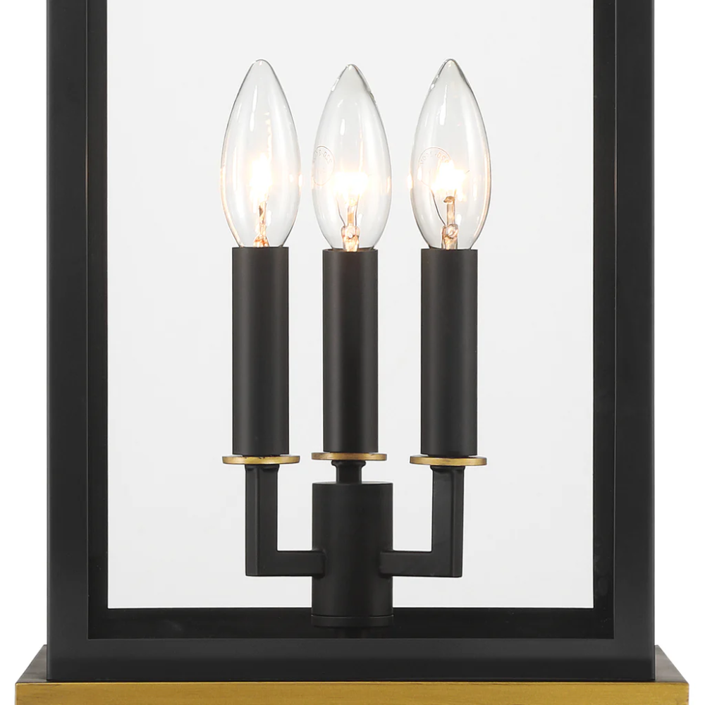 Outdoor Landscape Lighting LED 12V Low Voltage Simpson 3 Light Outdoor Post Light 10"x27.75" Stainless Steel and Glass Matte Black with Textured Gold Finish 120V 3 E12 Candelabra Base LED Bulb Sockets Casual Farmhouse Lantern for Patio, Garden, Exterior Posts