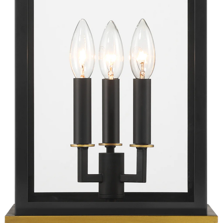 Outdoor Landscape Lighting LED 12V Low Voltage Simpson 3 Light Outdoor Post Light 10"x27.75" Stainless Steel and Glass Matte Black with Textured Gold Finish 120V 3 E12 Candelabra Base LED Bulb Sockets Casual Farmhouse Lantern for Patio, Garden, Exterior Posts