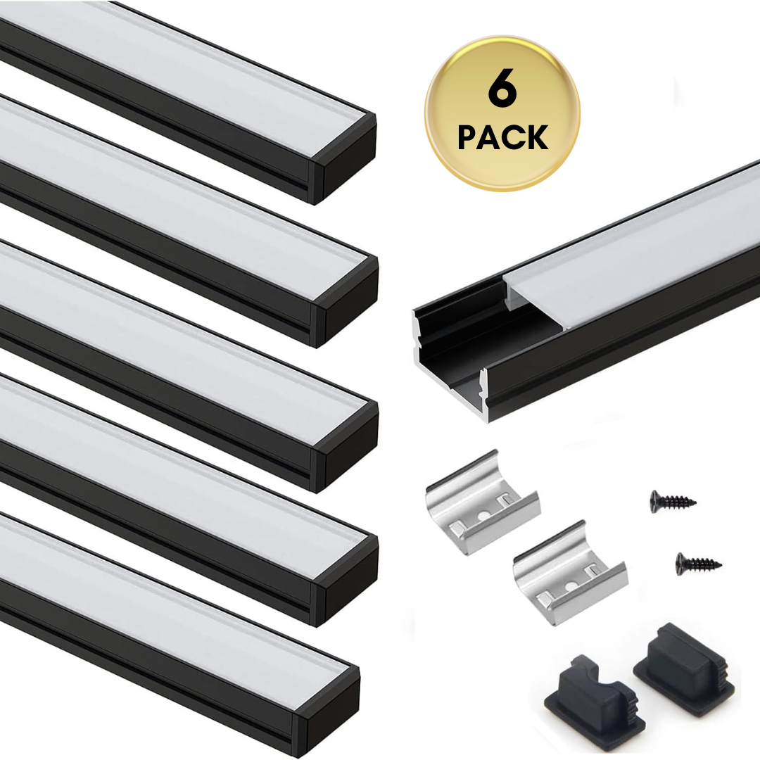 Outdoor Landscape Lighting LED 12V Low Voltage AC10 U-Shaped Aluminum Channel with Plastic or Silicone Diffuser Cover 3.3FT/1M For Max 13mm Width LED Strip Lights Pack of 6/10/20 6 Pack of 3.3ft (1M) Black with Milky Cover