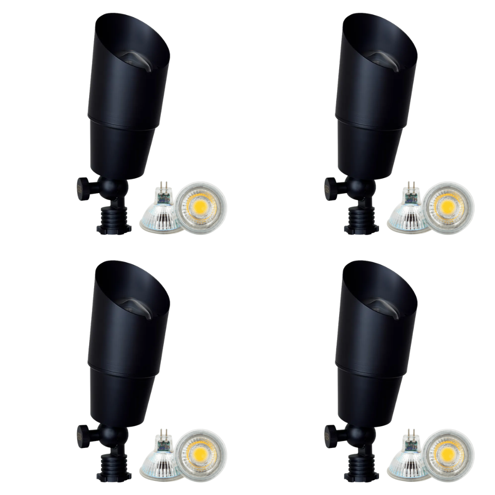 Outdoor Landscape Lighting LED 12V Low Voltage SPB01 4x/8x/12x Package 12V Low Voltage Directional Brass Spotlight Outdoor Landscape Lighting with MR16 5W 3000K Bulb Black Brass 4 Pack