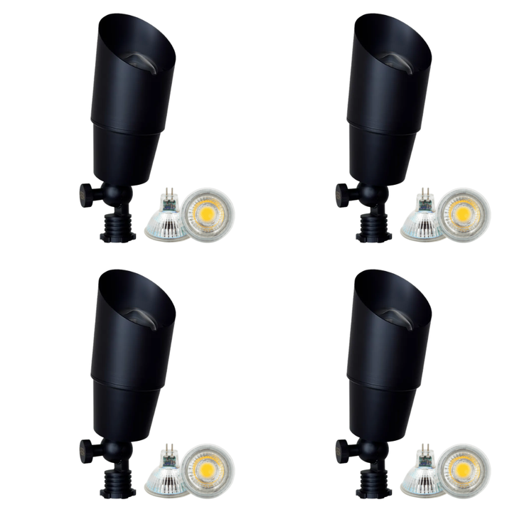 Outdoor Landscape Lighting LED 12V Low Voltage SPB01 4x/8x/12x Package 12V Low Voltage Directional Brass Spotlight Outdoor Landscape Lighting with MR16 5W 3000K Bulb Black Brass 4 Pack
