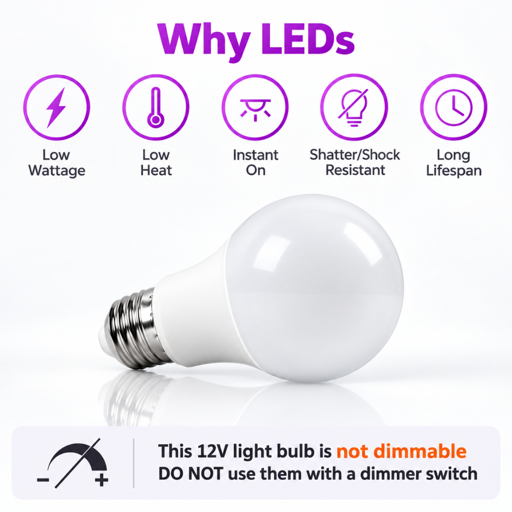 Outdoor Landscape Lighting LED 12V Low Voltage E26 6W 12V-24V 3000K/5000K 600LM AC/DC LED Shatterproof Bulbs 6-Pack Non-Dimmable Energy Saving Low Voltage Light Bulb
