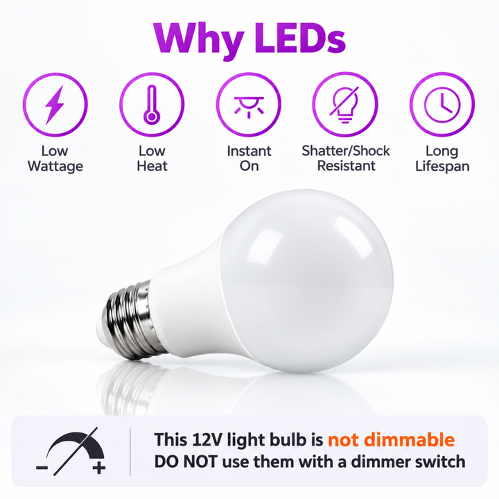 Outdoor Landscape Lighting LED 12V Low Voltage E26 6W 12V-24V 3000K/5000K 600LM AC/DC LED Shatterproof Bulbs 6-Pack Non-Dimmable Energy Saving Low Voltage Light Bulb