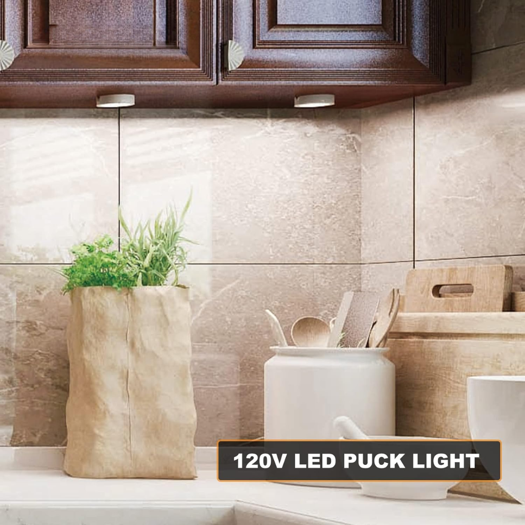 Outdoor Landscape Lighting LED 12V Low Voltage CBA03 3x/5x Pack 2.7W 2.68" 3000K Dimmable Recessed and Surface Mounted Line Voltage 120V Line Voltage Hardwired LED Puck Cabinet Light Cast Aluminum Downlighting 110LM/130LM Package