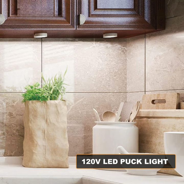 Outdoor Landscape Lighting LED 12V Low Voltage CBA03 3x/5x Pack 2.7W 2.68" 3000K Dimmable Recessed and Surface Mounted Line Voltage 120V Line Voltage Hardwired LED Puck Cabinet Light Cast Aluminum Downlighting 110LM/130LM Package