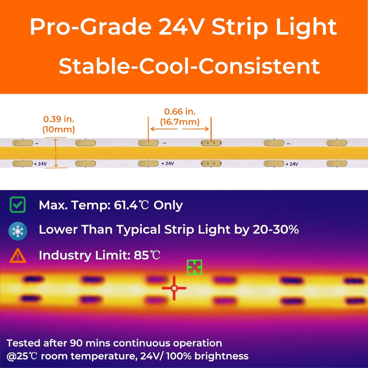 Outdoor Landscape Lighting LED 12V Low Voltage SLD24 Dotless Linear LED Dimmable, 5W/ft 16.4ft COB Strip Lights IP20 Low Voltage 10mm DC24V with Strong 3M VHB Adhesive Tape