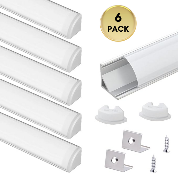 Outdoor Landscape Lighting LED 12V Low Voltage AC08 V-Shaped Corner Aluminum Channel 3.3FT/1M For Max 10mm Width LED Strip Lights Pack of 6/10/20 Silver and Milky Cover