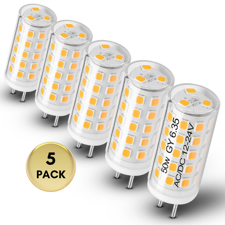 Outdoor Landscape Lighting LED 12V Low Voltage GY6.35 2700K 12V LED Bi-Pin JC Type Light Bulb Package | Landscape Lighting Accessory GY6.35 - 5W - 5 Pack