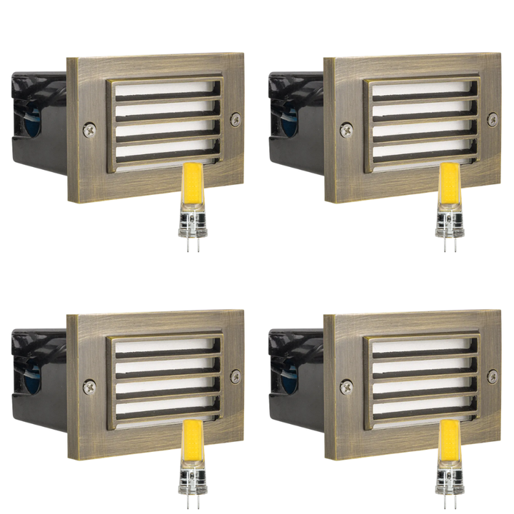 Outdoor Landscape Lighting LED 12V Low Voltage STB02 4x/8x/12x Package Louver Horizontal Waterproof LED Brass 4.5" Brick Lights Edge Step Lighting 12V Low Voltage 3W 3000K Bulb Natural Brass 4 Pack