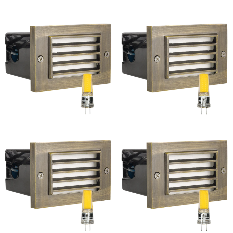 Outdoor Landscape Lighting LED 12V Low Voltage STB02 4x/8x/12x Package Louver Horizontal Waterproof LED Brass 4.5" Brick Lights Edge Step Lighting 12V Low Voltage 3W 3000K Bulb Natural Brass 4 Pack
