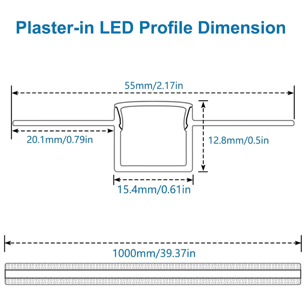 Outdoor Landscape Lighting LED 12V Low Voltage AC04 Plaster-In Drywall Trimless Track Aluminum Channel 3.3FT/1M For Max 13mm LED Strip Lights Pack of 6