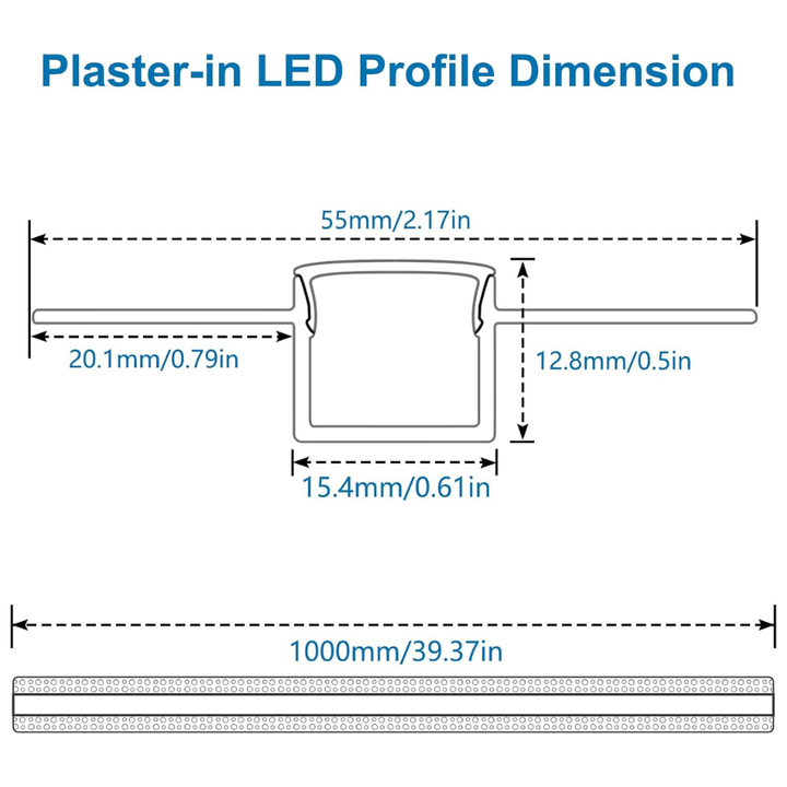 Outdoor Landscape Lighting LED 12V Low Voltage AC04 Plaster-In Drywall Trimless Track Aluminum Channel 3.3FT/1M For Max 13mm LED Strip Lights Pack of 6