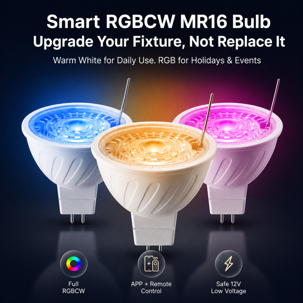 Outdoor Landscape Lighting LED 12V Low Voltage MR16 RGBCW 2700K-5000K Smart Bluetooth 5W 12V Low Voltage LED Bulbs 45° Dimmable Energy Saving Waterproof Light with Antenna and Remote Control