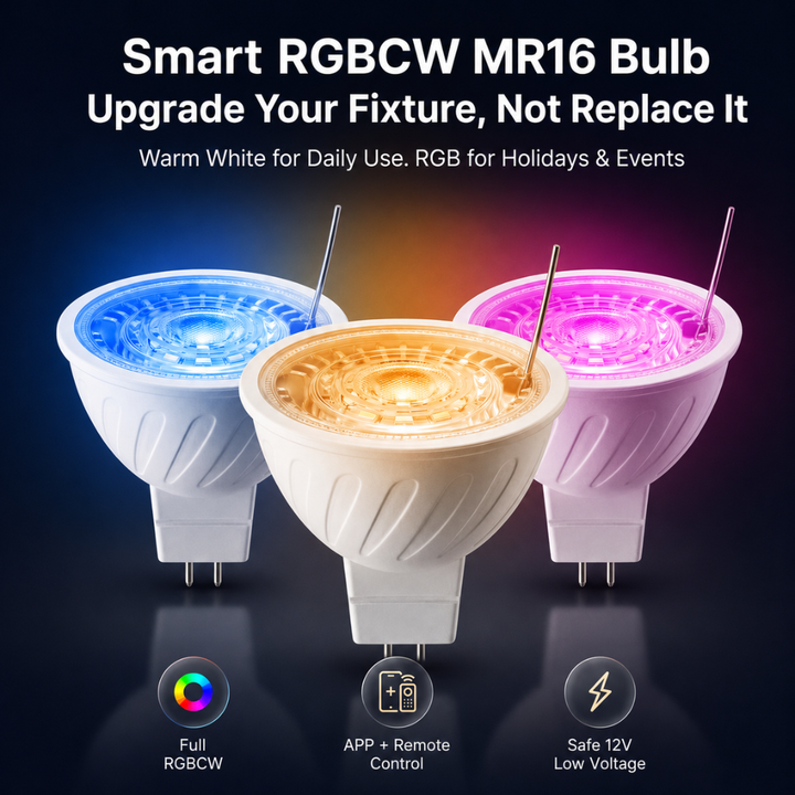 Outdoor Landscape Lighting LED 12V Low Voltage MR16 RGBCW 2700K-5000K Smart Bluetooth 5W 12V Low Voltage LED Bulbs 45° Dimmable Energy Saving Waterproof Light with Antenna and Remote Control