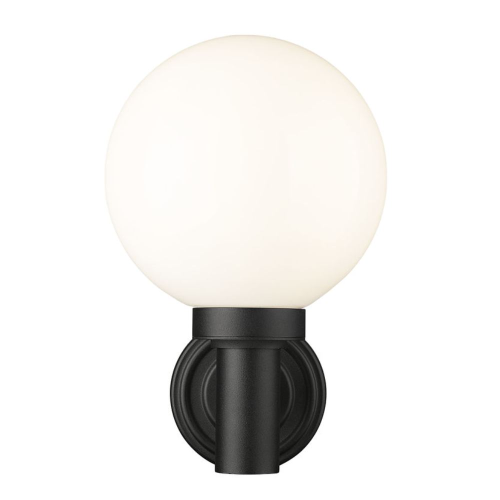 Outdoor Landscape Lighting LED 12V Low Voltage Laurent Outdoor Wall Sconce Light 1 E26 Medium Base Light Bulb Socket Outdoor Marine Grade Aluminum and Glass 9" x 8" x 12.5" Black with White Opal Finish 120V for Garden, Interior, Exterior, Garage and Patio 597M-BK