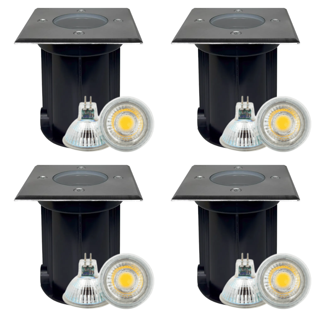 Outdoor Landscape Lighting LED 12V Low Voltage UNS01 4x/8x/12x Package Low Voltage LED In-Ground Well Light Square Stainless Steel Landscape Lighting Waterproof with MR16 5W 3000K Bulb Stainless Steel 4 Pack