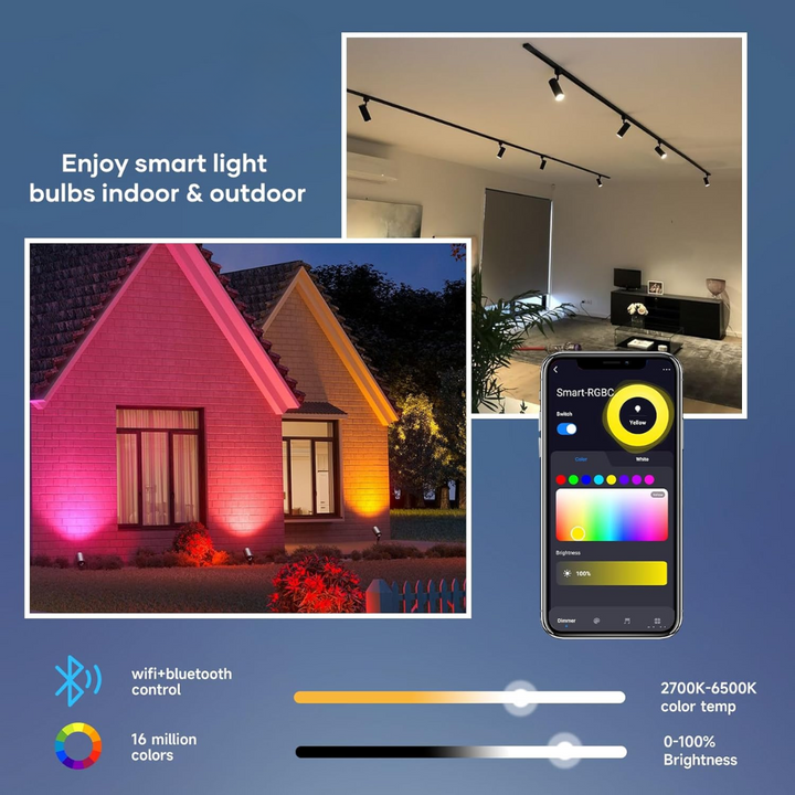 Outdoor Landscape Lighting LED 12V Low Voltage RGBCW MR16 6W Smart WIFI Bluetooth Control LED Light Bulb 6 Pack, Energy Saving RGBCW Color Changing 2700K-6500K 12V Outdoor LED Bulb Compatible with Alexa and Google Assistant