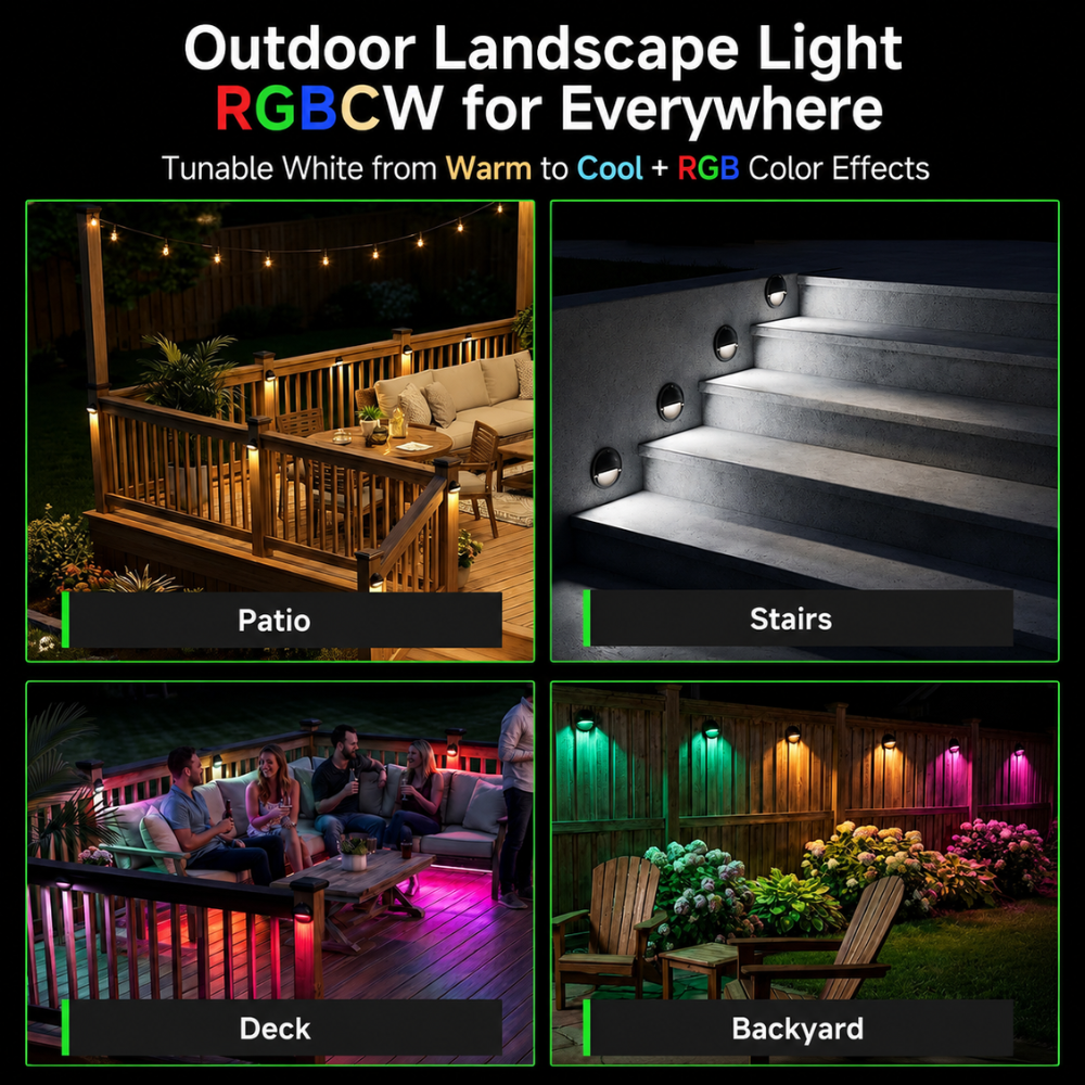 Outdoor Landscape Lighting LED 12V Low Voltage STRA01 3W Bluetooth Smart G4 RGBCW LED 2700K-6000K 12V Low Voltage LED Outdoor Step Deck Lights, Step Horizontal Patio Landscape Lights with Remote Control