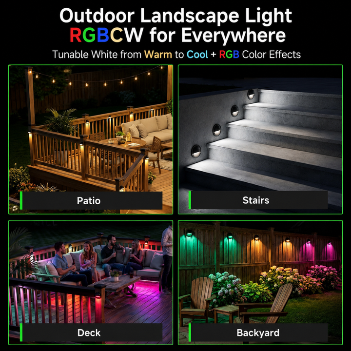 Outdoor Landscape Lighting LED 12V Low Voltage STRA01 3W Bluetooth Smart G4 RGBCW LED 2700K-6000K 12V Low Voltage LED Outdoor Step Deck Lights, Step Horizontal Patio Landscape Lights with Remote Control