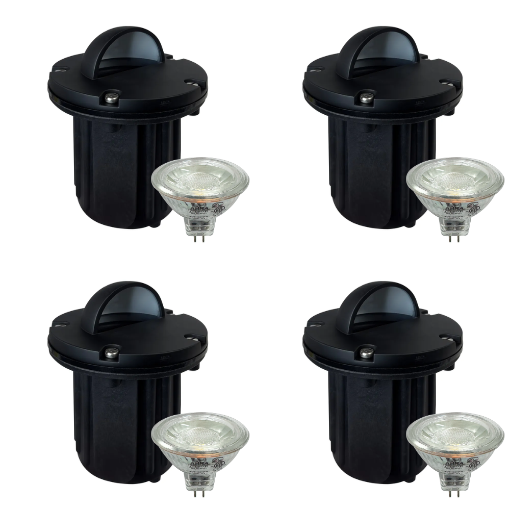 Outdoor Landscape Lighting LED 12V Low Voltage UNB02 4x/8x/12x Package Cast Brass 12V Low Voltage Half Moon Round LED In-ground Well Light IP65 Waterproof with MR16 5W 3000K Bulb 4 Pack Black Brass