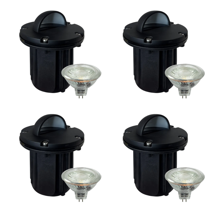 Outdoor Landscape Lighting LED 12V Low Voltage UNB02 4x/8x/12x Package Cast Brass 12V Low Voltage Half Moon Round LED In-ground Well Light IP65 Waterproof with MR16 5W 3000K Bulb 4 Pack Black Brass