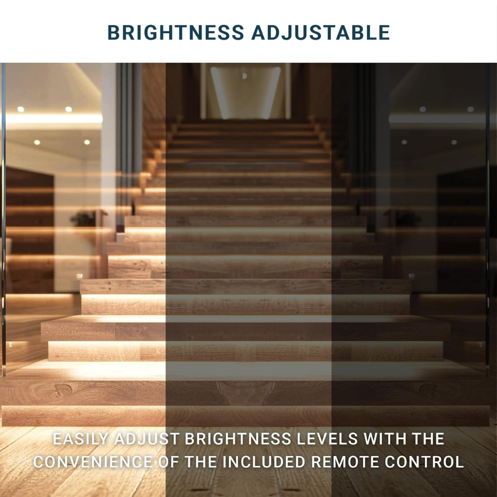 Outdoor Landscape Lighting LED 12V Low Voltage SLMS03 Intelligent LED COB Strip Light Stair Light Kit 10, 16 or 20 Stairs with Remote Control, Motion Sensor, RGB and Tunable 3000K-6000K