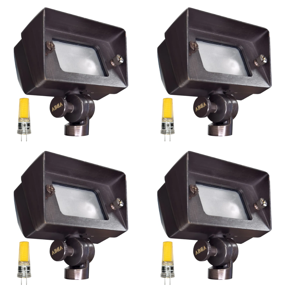 Outdoor Landscape Lighting LED 12V Low Voltage FPB01 4x/8x/12x Package Brass Rectangular LED Directional Floodlight Adjustable Lighting with G4 3W 3000K Bulb 4 Pack Dark Brass