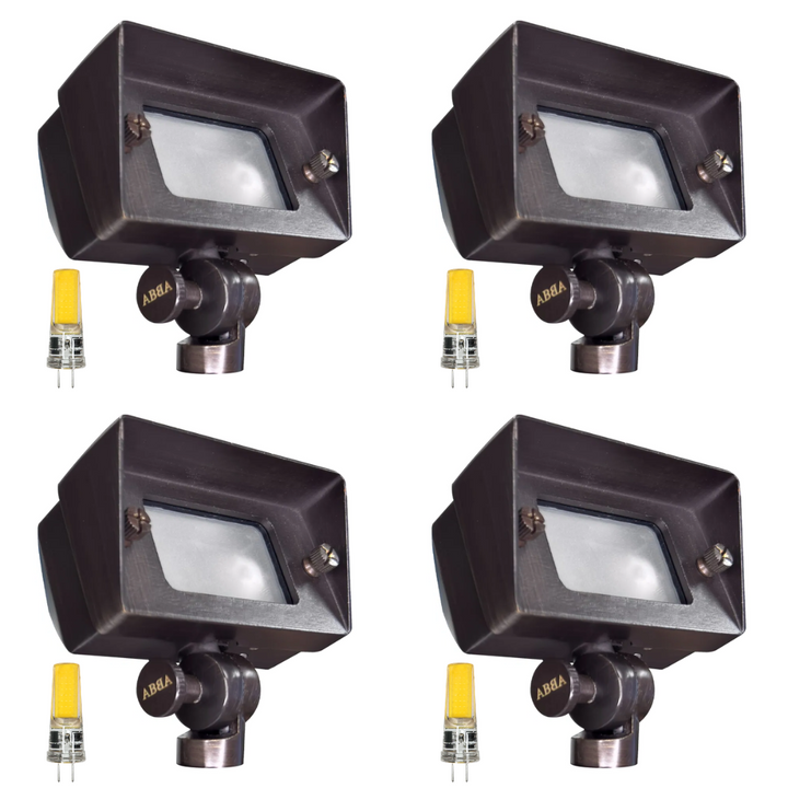 Outdoor Landscape Lighting LED 12V Low Voltage FPB01 4x/8x/12x Package Brass Rectangular LED Directional Floodlight Adjustable Lighting with G4 3W 3000K Bulb 4 Pack Dark Brass