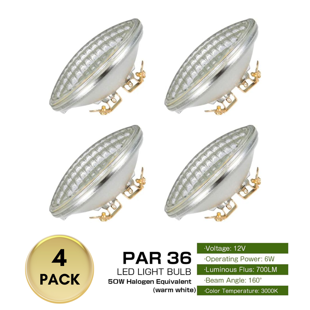 Outdoor Landscape Lighting LED 12V Low Voltage PAR36 Package Outdoor Landscape LED Bulbs Waterproof Flood Light Fixture 4 Pack 6W 3000K 160° 700LM 12V