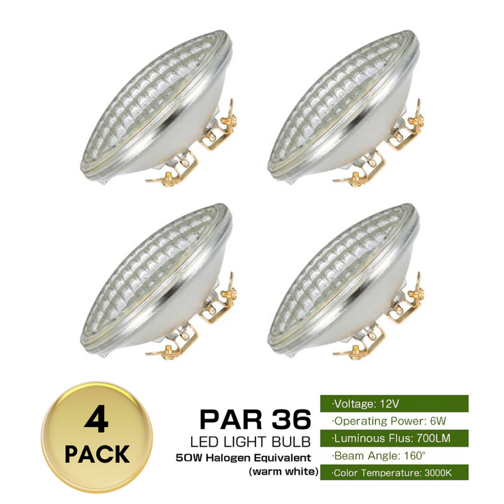 Outdoor Landscape Lighting LED 12V Low Voltage PAR36 Package Outdoor Landscape LED Bulbs Waterproof Flood Light Fixture 4 Pack 6W 3000K 160° 700LM 12V