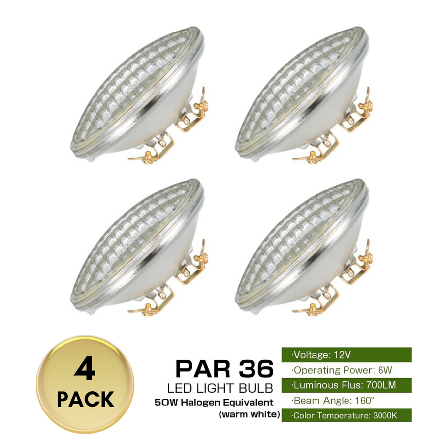Outdoor Landscape Lighting LED 12V Low Voltage PAR36 Package Outdoor Landscape LED Bulbs Waterproof Flood Light Fixture 4 Pack 6W 3000K 160° 700LM 12V