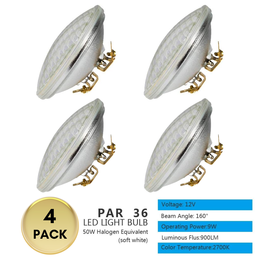 Outdoor Landscape Lighting LED 12V Low Voltage PAR36 Package Outdoor Landscape LED Bulbs Waterproof Flood Light Fixture 4 Pack 9W 3000K 160° 900LM 12V