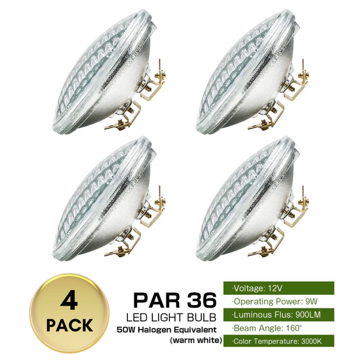 Outdoor Landscape Lighting LED 12V Low Voltage PAR36 Package Outdoor Landscape LED Bulbs Waterproof Flood Light Fixture 4 Pack 9W 2700K 160° 900LM 12V