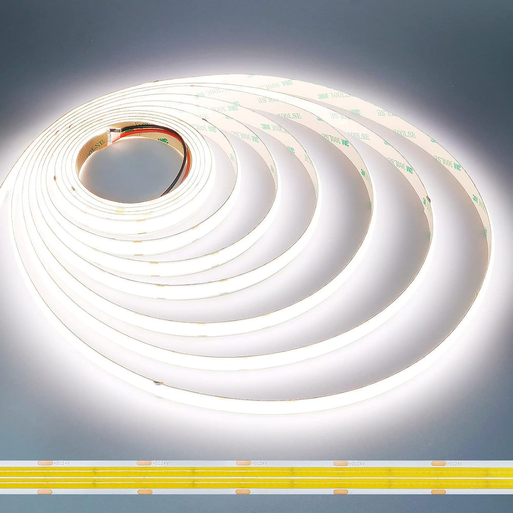 Outdoor Landscape Lighting LED 12V Low Voltage SLD15 Dotless Linear Single-Color 3000K/4000K/5000K LED Dimmable, 7.6W/ft 16.4ft COB Strip Lights IP20 Low Voltage 12mm DC24V Dual Row Super Bright Tape Light