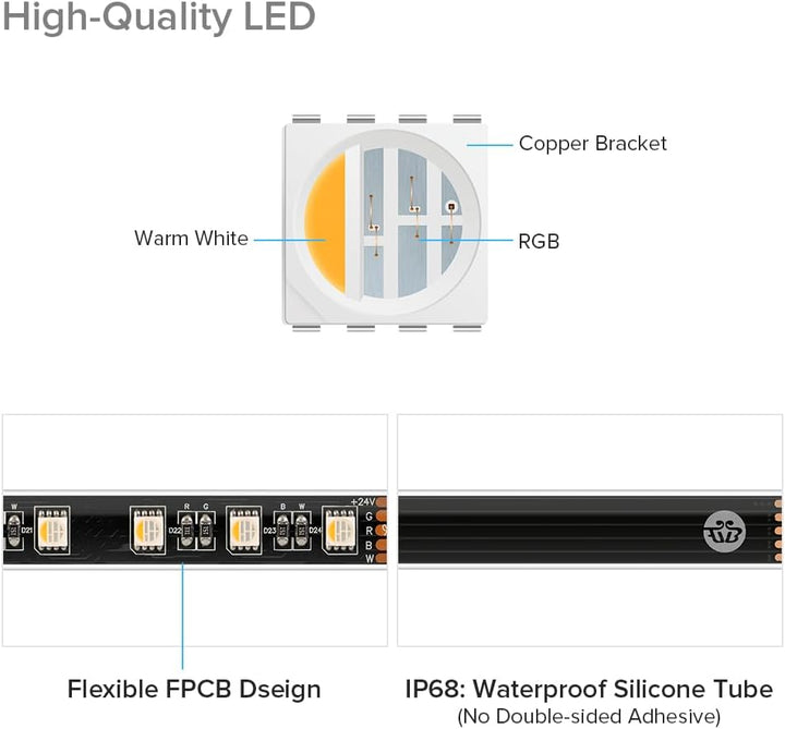 Outdoor Landscape Lighting LED 12V Low Voltage SL06 7.3W/ft 14mm Strip Light RGB + Warm White 3000K-3500K or Cool White 6000K-7000K 5050 DC24V Low Voltage LED Outdoor IP68 Submersible UL SMD Tape Light with Black or White PCB