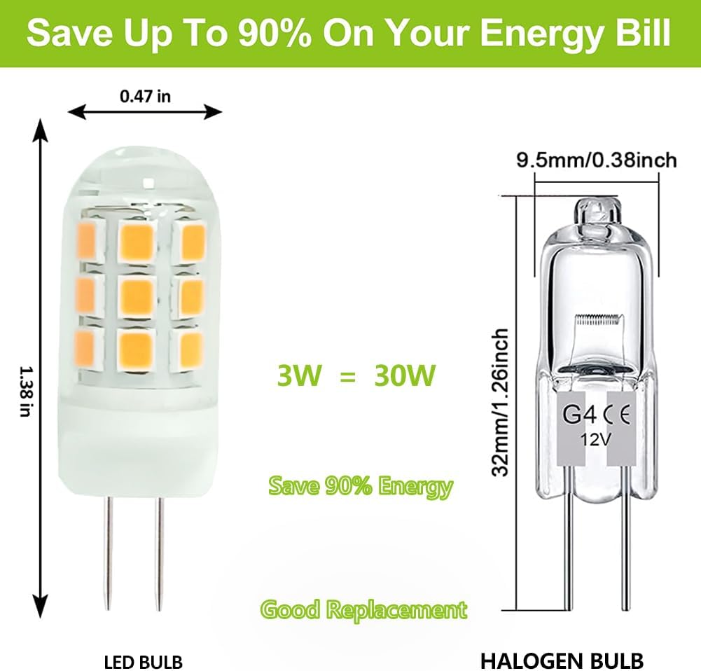 Outdoor Landscape Lighting LED 12V Low Voltage 5 Pack G4 3W Bi Pin 3000K/6000K LED Ceramic Capsule 120V Line Voltage Bulb Energy Efficient Light