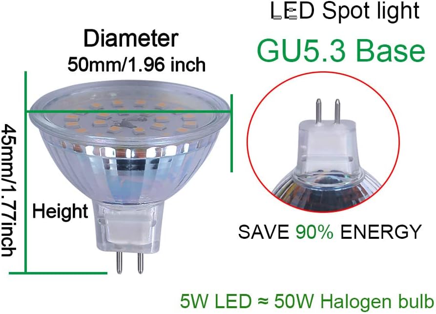 Outdoor Landscape Lighting LED 12V Low Voltage 4-Pack MR16 5W 110V-130V GU5.3 LED Bulbs Dimmable Energy Saving Light 120 Degree Beam Angle 120V Line Voltage