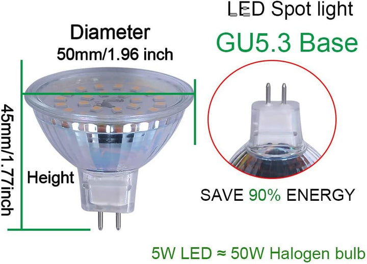Outdoor Landscape Lighting LED 12V Low Voltage 4-Pack MR16 5W 110V-130V GU5.3 LED Bulbs Dimmable Energy Saving Light 120 Degree Beam Angle 120V Line Voltage