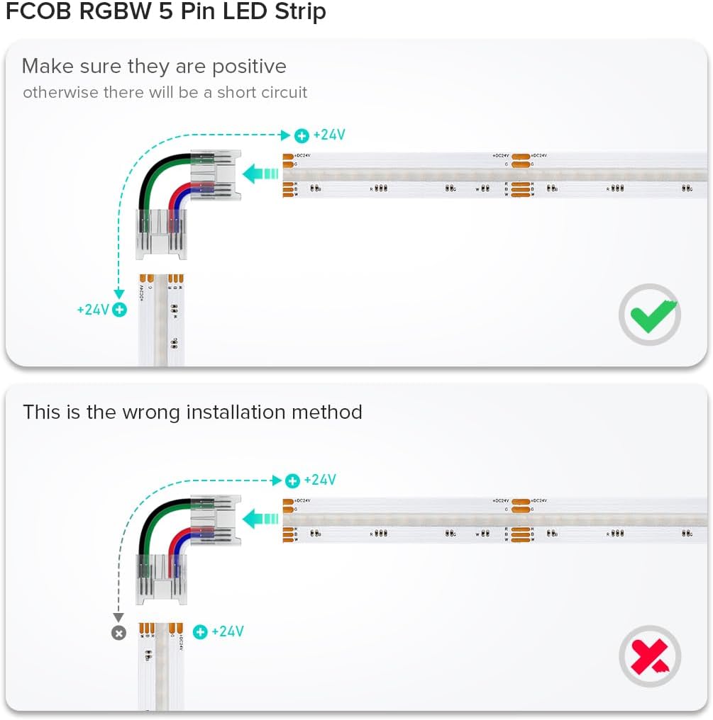 Outdoor Landscape Lighting LED 12V Low Voltage 5-Pack SLD 5-Pin Low Voltage RGBW COB LED Strip Connectors - 12mm Dotless Strip Light Accessories